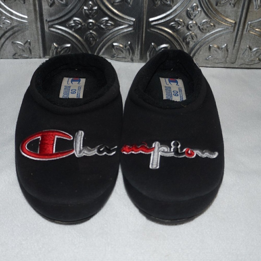 Champion Womens Size 9 Shuffle Script Slippers Black Cozy Soft House Shoes